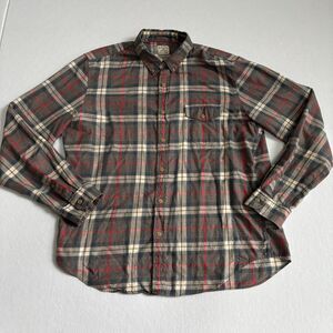 J. Crew Plaid Flannel Button Down Work Shirt Mens XL Gray Red Preppy Academia